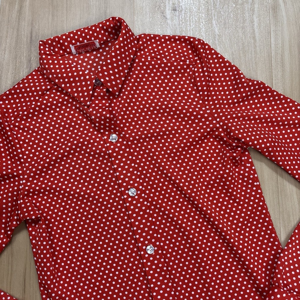 Vintage Women XS Red And White Polka Dot Long Sleeve Button Up Shirt Ultriana